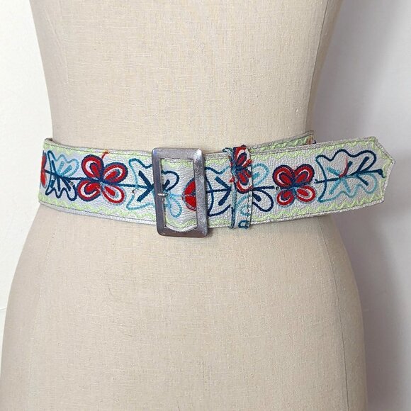 Embroidered Belt MCM Leather Folk Art Floral Boho Mid Century Festival Vintage‎ main image 8